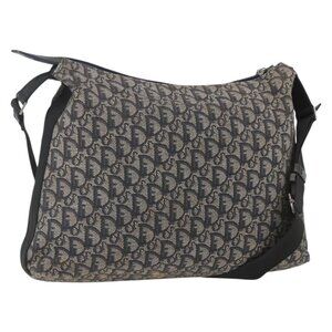 Authentic Christian Dior Trotter Canvas Shoulder Bag Navy Silver